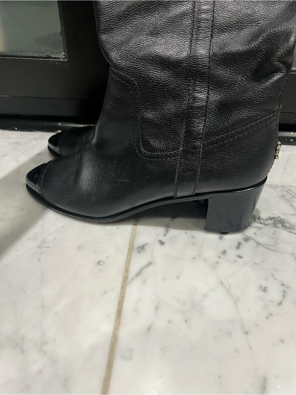 CHANEL Black Leather Over-the-Knee Boots (with CC detail)